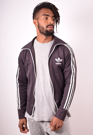 ADIDAS MENS VINTAGE TRACKSUIT TOP JACKET SMALL NAVY BLUE 90S