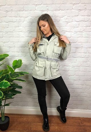VINTAGE 90S BELSTAFF INTERNATIONAL BIKER JACKET CREAM UK 14