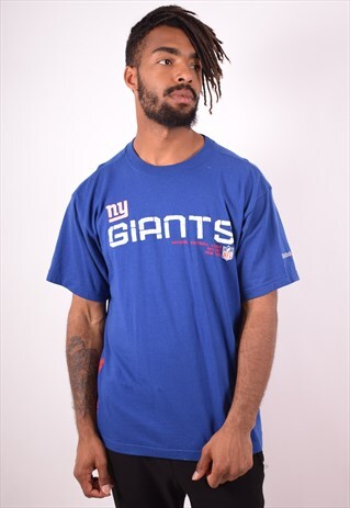 REEBOK MENS VINTAGE GIANTS NFL T-SHIRT TOP MEDIUM BLUE 90S