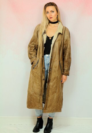 1980S VINTAGE BROWN REAL SUEDE SHEEPSKIN SHEARLING COAT