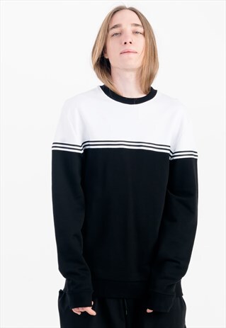 STRIPED BLACK SWEATSHIRT WITH COLOR BLOCKING IN WHITE
