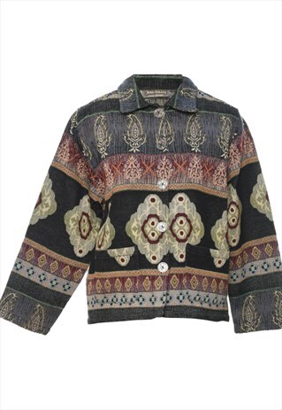 VINTAGE PATTERNED MULTI-COLOUR BUTTON-FRONT TAPESTRY JACKET