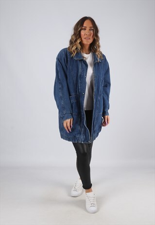 DENIM JACKET SHERPA LINED BOMBER LONG OVERSIZED UK 12 (HWBS)