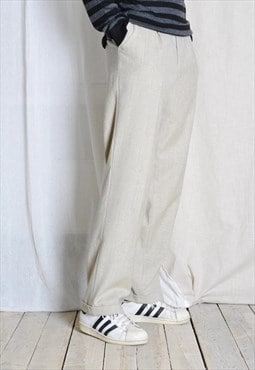 Vintage 90s Beige Minimalist Wool Blend Pleated Mens Pants