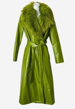 Topshop Green Faux Leather Penny Lane Fur Trench Coat - 10
