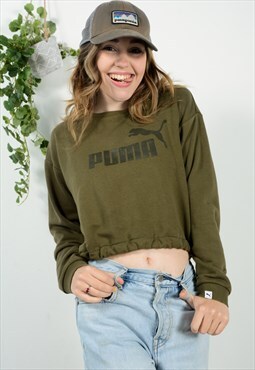 Vintage 90s Puma Cropped Sweatshirt Green