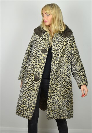 PREMIUM VINTAGE 60S LEOPARD PRINT FAUX FUR SWING COAT
