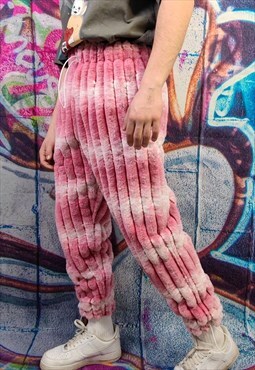 Tie-dye fleece joggers handmade gradient overalls in pink