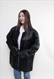 VINTAGE 90S LEATHER TRENCH COAT BLACK LEATHER OVERCOAT