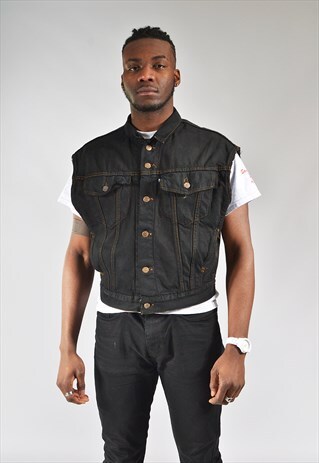 VINTAGE LEVI'S BLACK SLEEVELESS DENIM JACKET