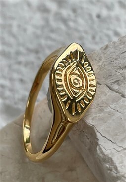 Gold Vermeil Sterling Silver Signet Ring, Evil Eye Jewellery