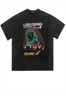 Racing t-shirt grunge flame tee retro punk top in black
