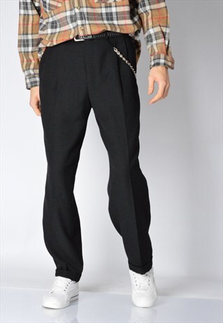 VINTAGE 90S BLACK MINIMALIST WOOL BLEND PANTS