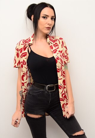 VINTAGE 90'S INDIE FLORAL RETRO PATTERNED OVERSIZED SHIRT