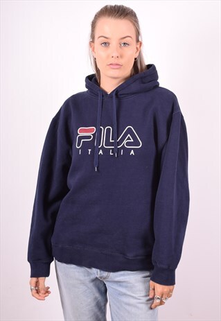 FILA WOMENS VINTAGE HOODIE JUMPER XL BLUE 90'S