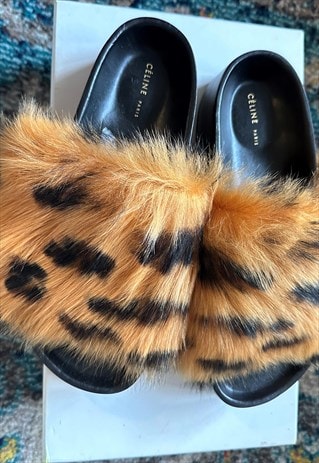 Celine Leopard slides. Slip on sandals.Y2K designer