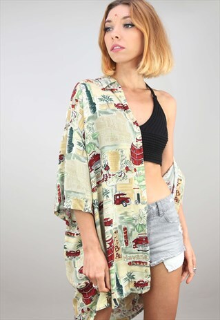 VINTAGE OVERSIZED SHORT SLEEVE HAWAIIAN PATTERNED SHIRT
