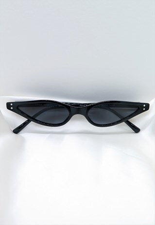 BLACK SLIM THIN CAT EYE 90S SUNGLASSES UV400
