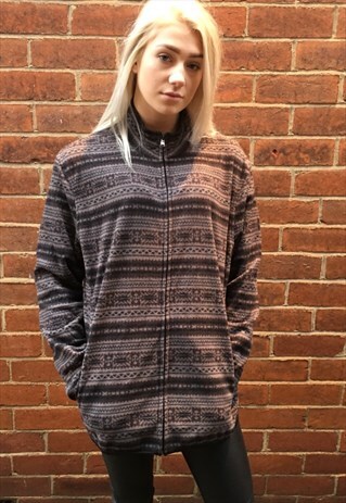 VINTAGE OVERSIZED PULLOVER FLEECE STRIPED 1/4 JUMPER