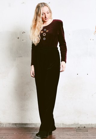VINTAGE 80S EMBELLISHED VELVET BODYSUIT