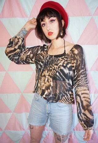 VINTAGE 90S ANIMAL PRINT SHEER BLOUSE