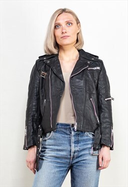 Vintage Women 80's Leather Biker Jacket 
