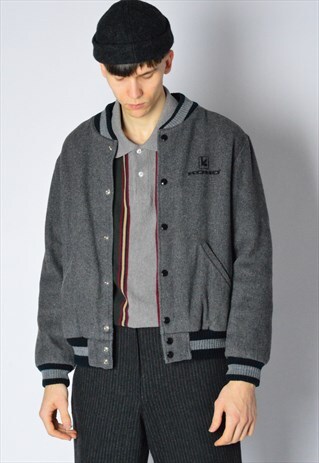 VINTAGE 80S GREY KOHO HOCKEY WOOL BLEND VARSITY JACKET