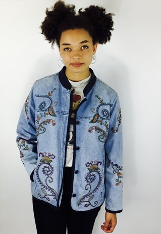 DENIM FLORAL EMBROIDERED BOHO JACKET