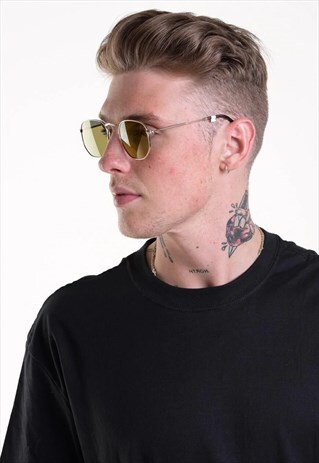 HEXAGON RETRO SUNGLASSES SHADES - GOLD/YELLOW