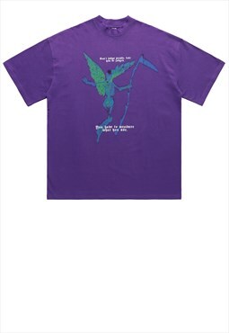Thermal skeleton t-shirt Y2K Gothic angel tee in purple