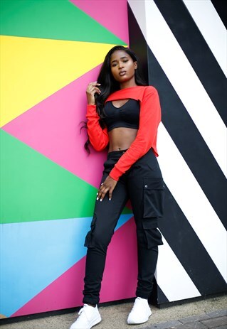RED FLEX UP CROP TOP