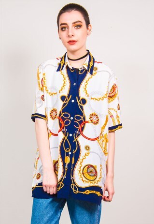 VINTAGE 90'S WHITE COMPASS BAROQUE PATTERN SHIRT