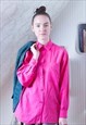 BRIGHT PINK LONG SLEEVE VINTAGE SHIRT WITH EMBROIDERY
