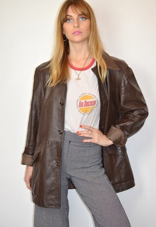 VINTAGE 70S BROWN LEATHER BOYFRIEND JACKET