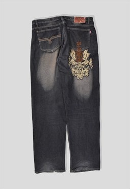 Vintage Japanese Embroidered Denim Jeans in Black
