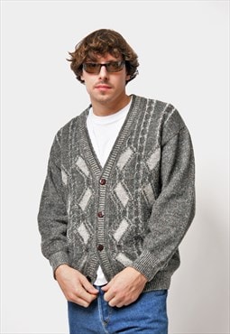 Cardigan vintage sweater mens grey colour 80s 90s jumper