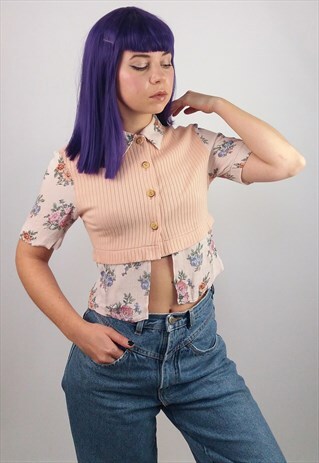 VINTAGE 80'S BUTTON-UP CROP TOP / BLOUSE