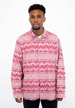 Vintage Long Sleeve Abstract Aztec Pattern Shirt, L