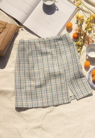 BLUE TWEED MINI SKIRT