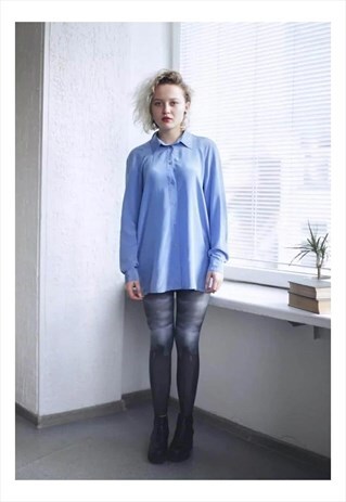 VINTAGE 80'S BLUE LONG SLEEVE BLOUSE