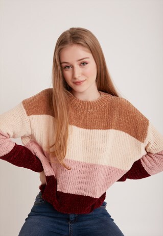 CHENILLE MOCKNECK JUMPER - BEIGE, PINK, CREAM AND BORDEAUX