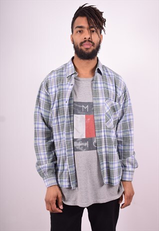 MENS VINTAGE FLANNEL SHIRT LARGE MULTI CHECK 90'S