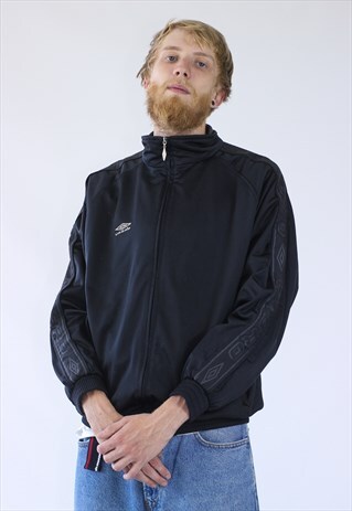 VINTAGE MENS UMBRO TRACK TOP TEAM STRIPED LOGO JACKET