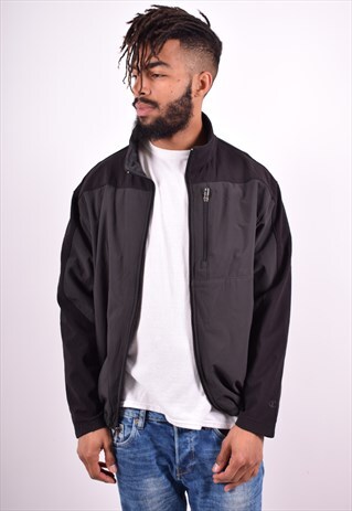 CHAMPION MENS VINTAGE SHELL JACKET MEDIUM BLACK 90'S