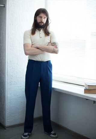 VINTAGE 80'S BLUE SMART WOOL TROUSERS