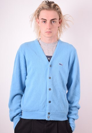 LACOSTE MENS VINTAGE CARDIGAN SWEATER SMALL BLUE 90S