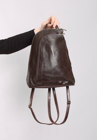 VINTAGE 90S BROWN FAUX LEATHER BACKPACK RUCKSACK