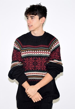 VINTAGE BLACK FESTIVE SNOWFLAKE KNIT JUMPER