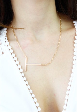 ROSE GOLD LETTER 'T' MONOGRAM CHAIN NECKLACE