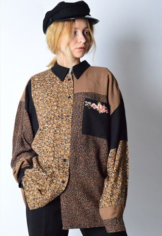 VINTAGE 80S FLOWER PRINT LONG SLEEVE SHIRT
